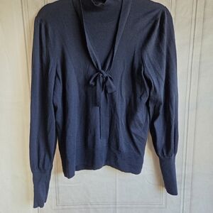 J.Crew Tie-Neck Lightweight Knit Top in Deep Navy